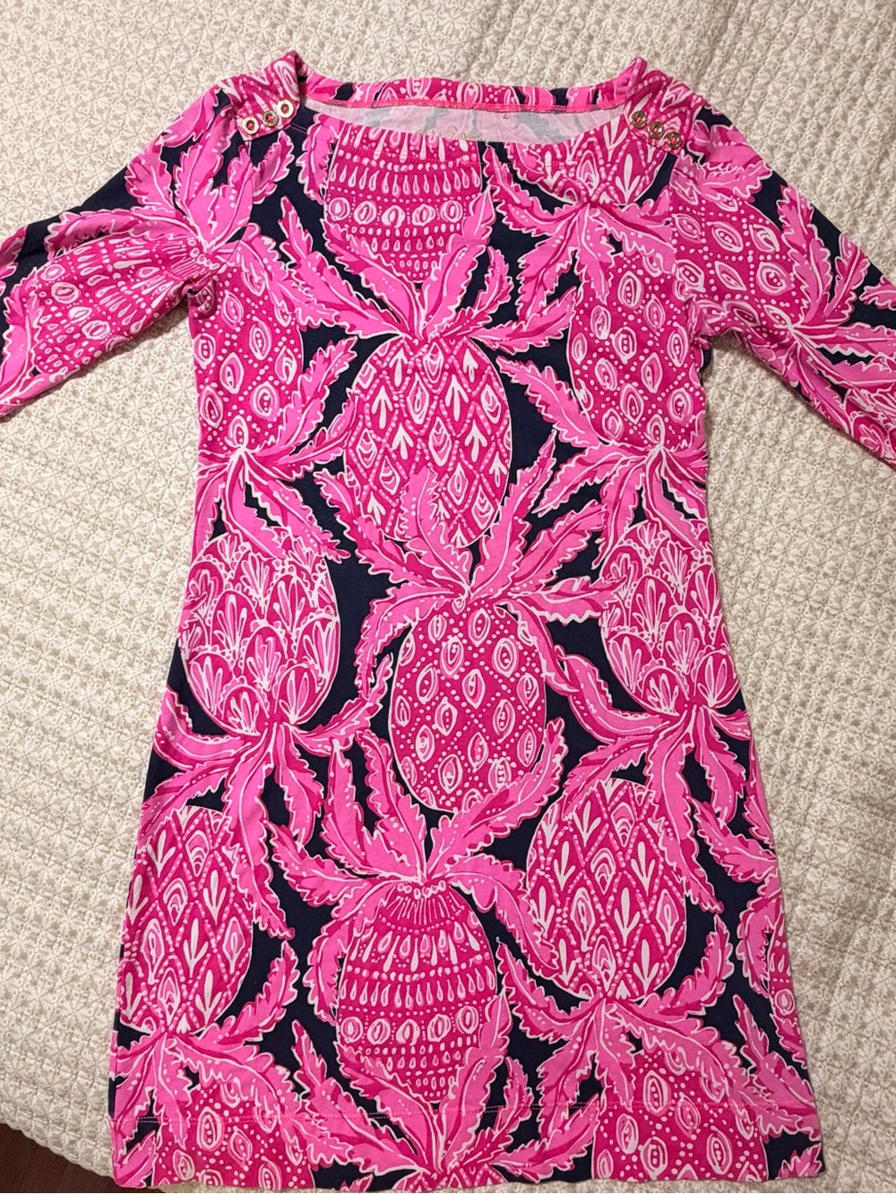 Lilly Pulitzer Pink and Navy Pineapple-Print Midi Dress